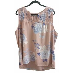 Daniel Rainn Carin Floral Smocked Sleeveless Top Lightweight Career Top Size XL